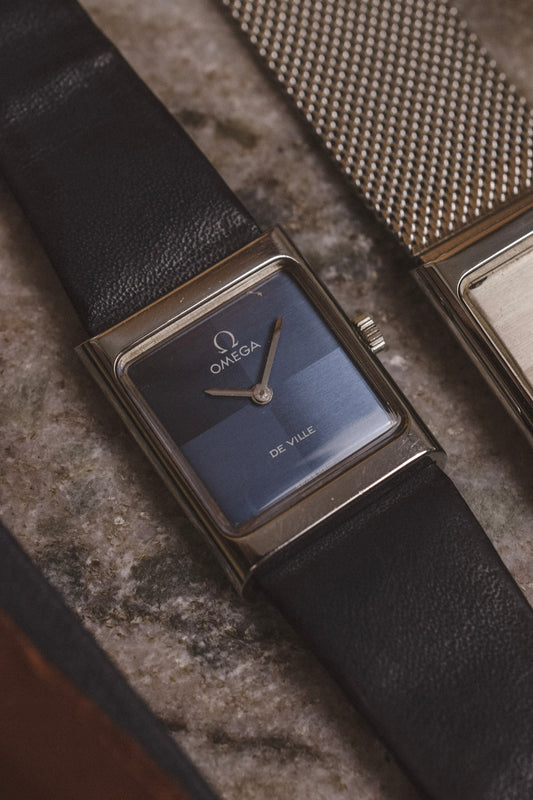 1970s Omega De Ville Steel Blue Quadrant Tank