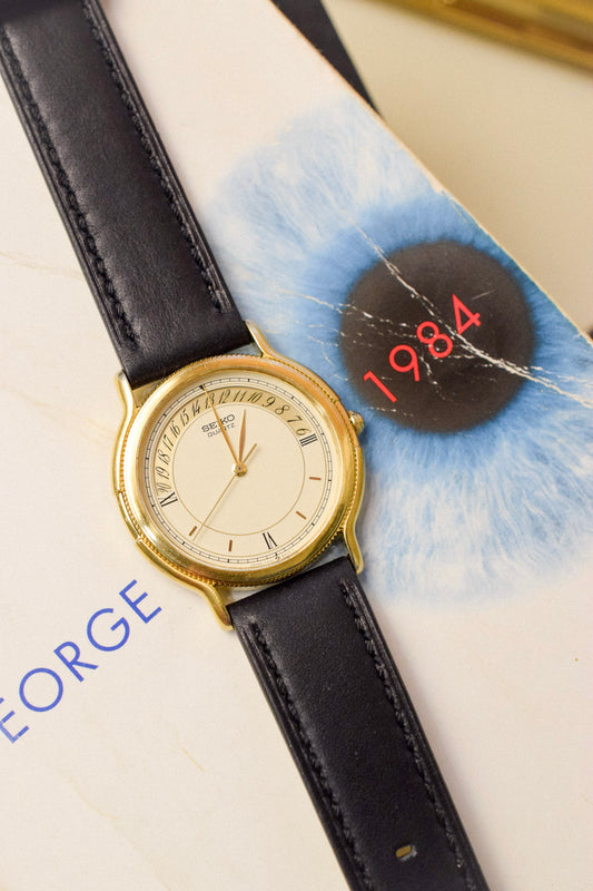 1984 Seiko Arched Calendar Coin Edge Bezel Calatrava