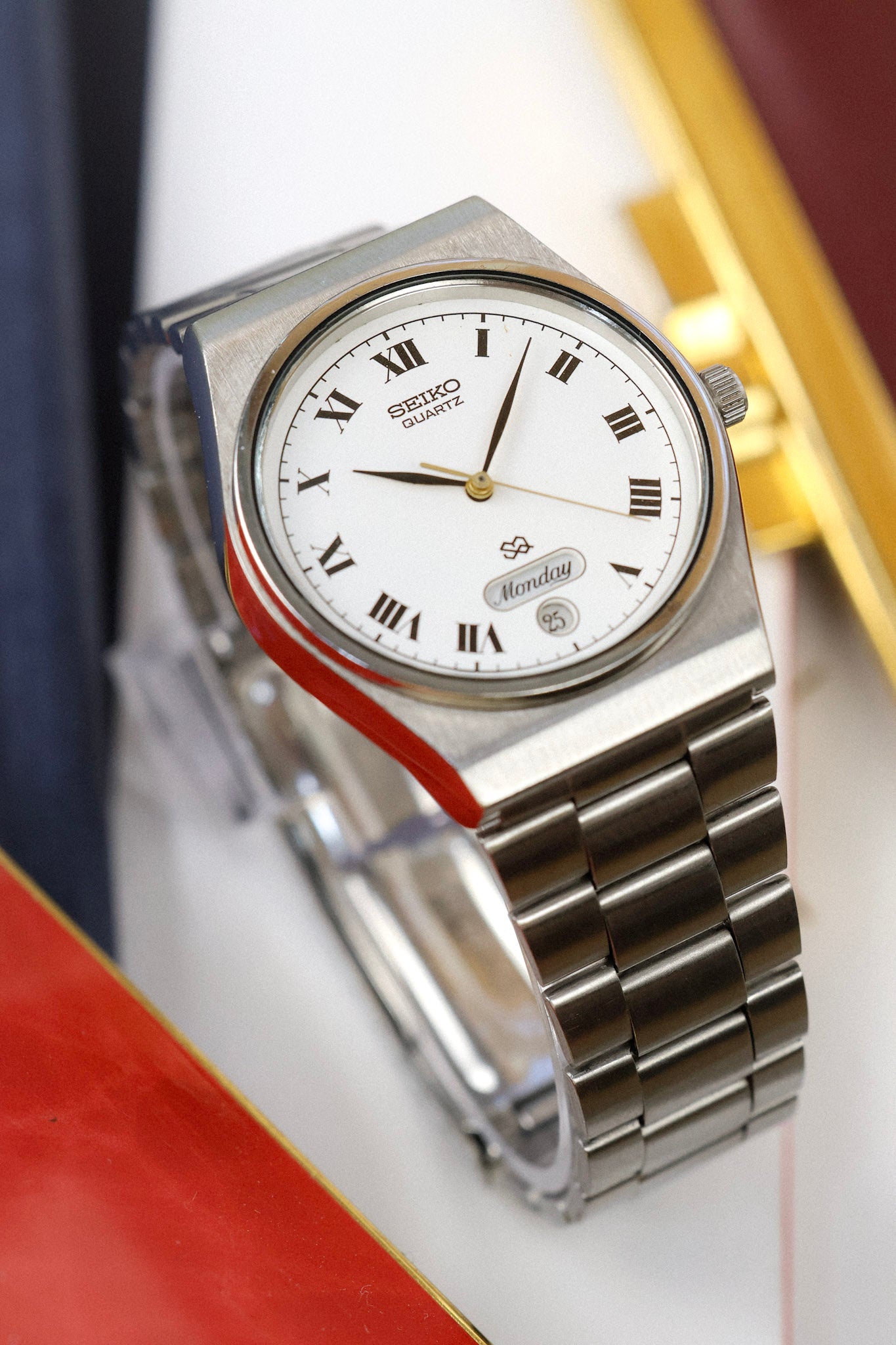 1990 Seiko SQ Steel Roman Script Day-Date – Oldtimer Watch Shop
