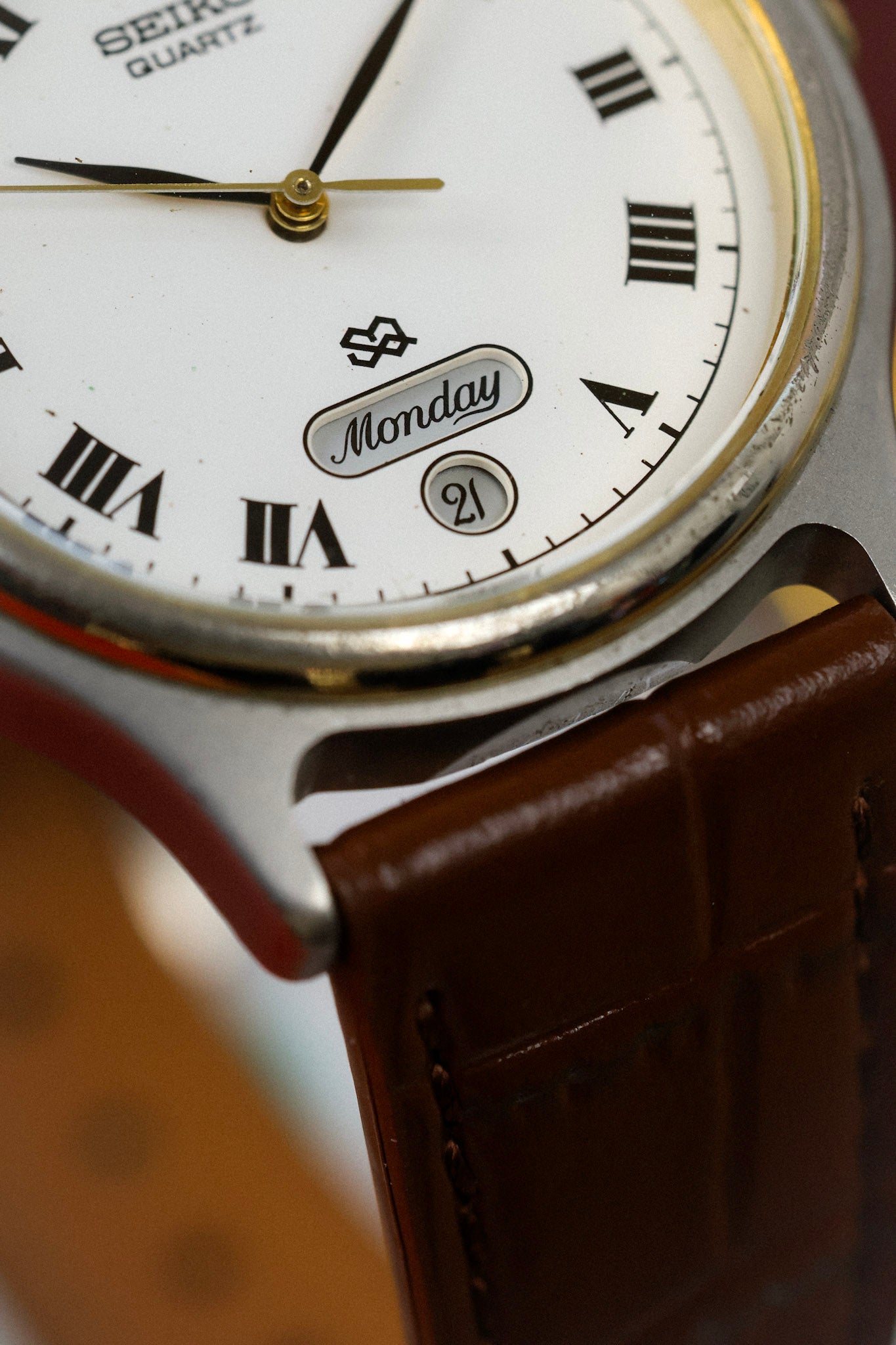 1988 Seiko SQ Two Toned Roman Script Day-Date (English Days of the Week)