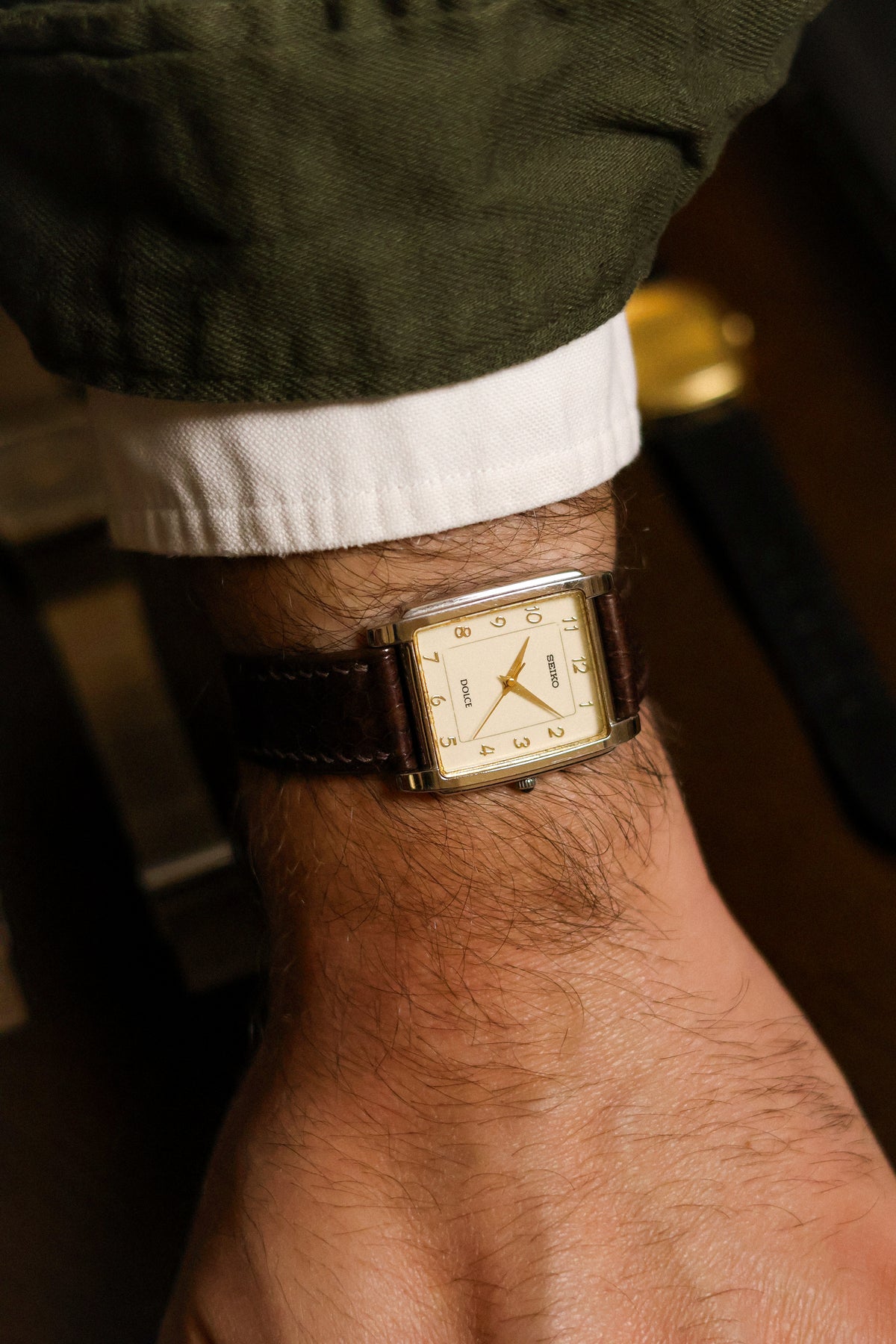 1995 Seiko Dolce Ivory Dial Stepped Case Tank