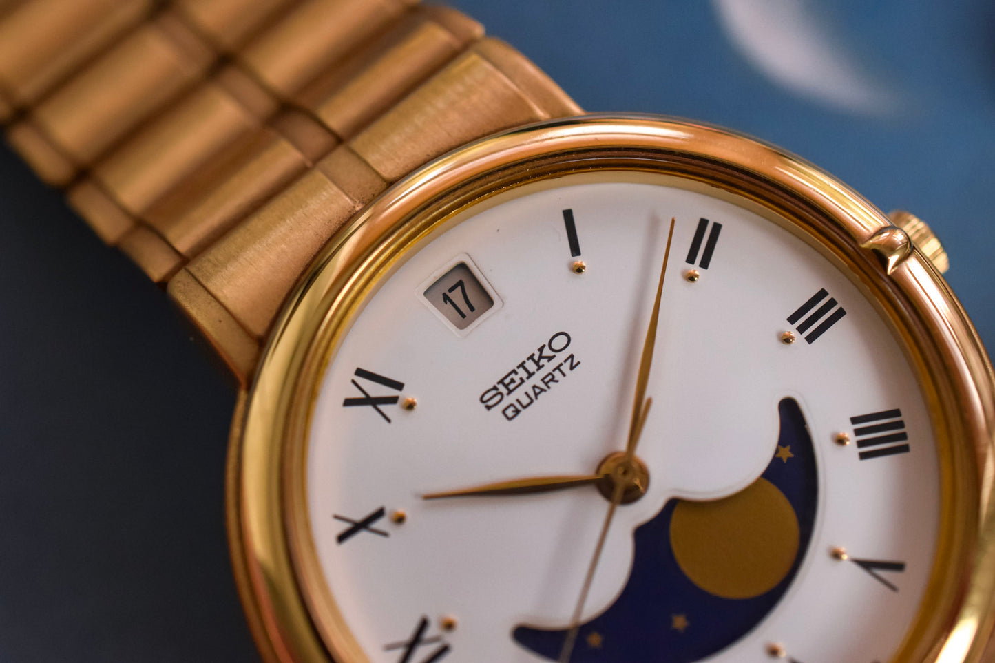 1986 Seiko NOS Roman Moonphase Calendar