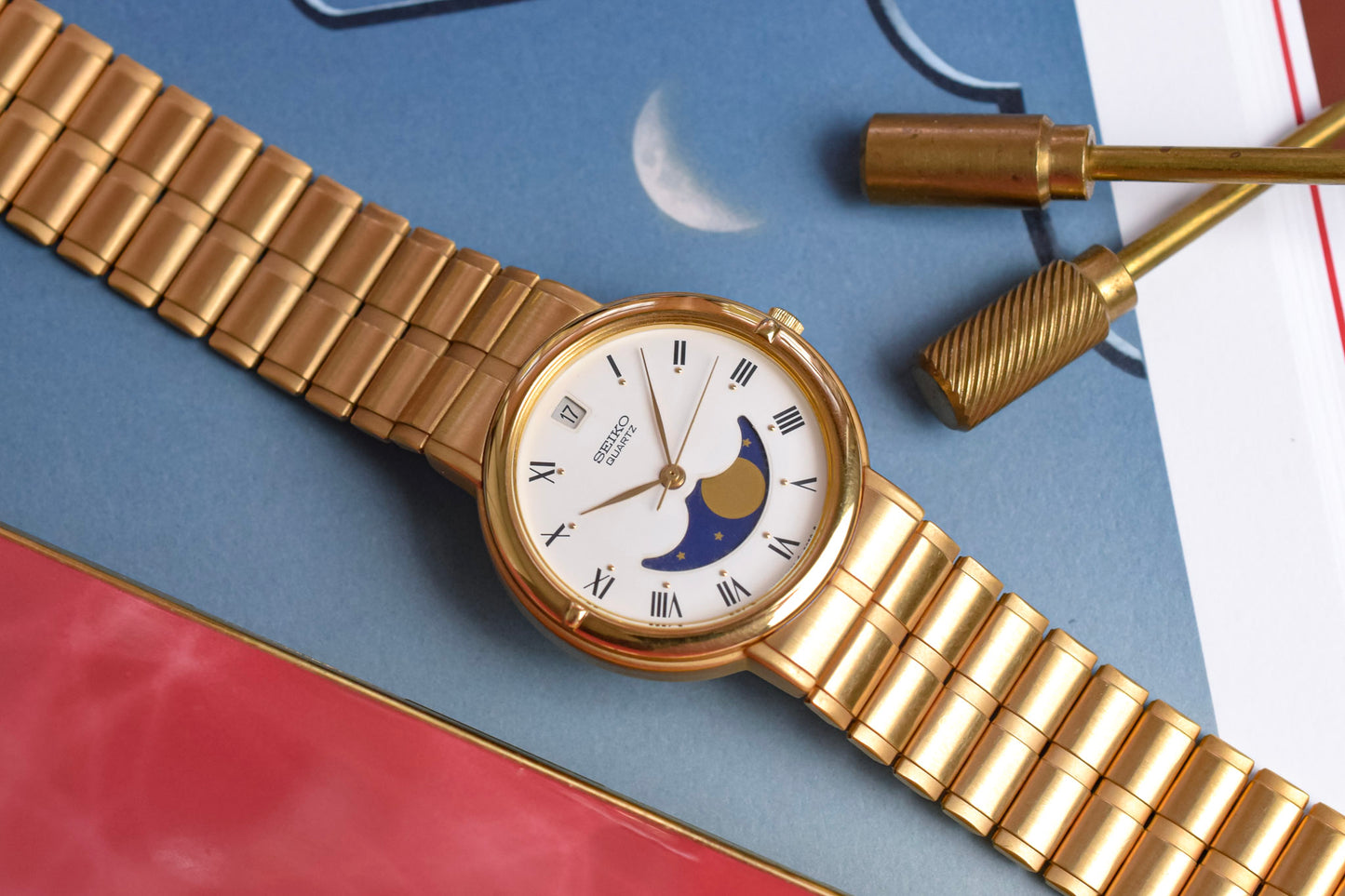 1986 Seiko NOS Roman Moonphase Calendar