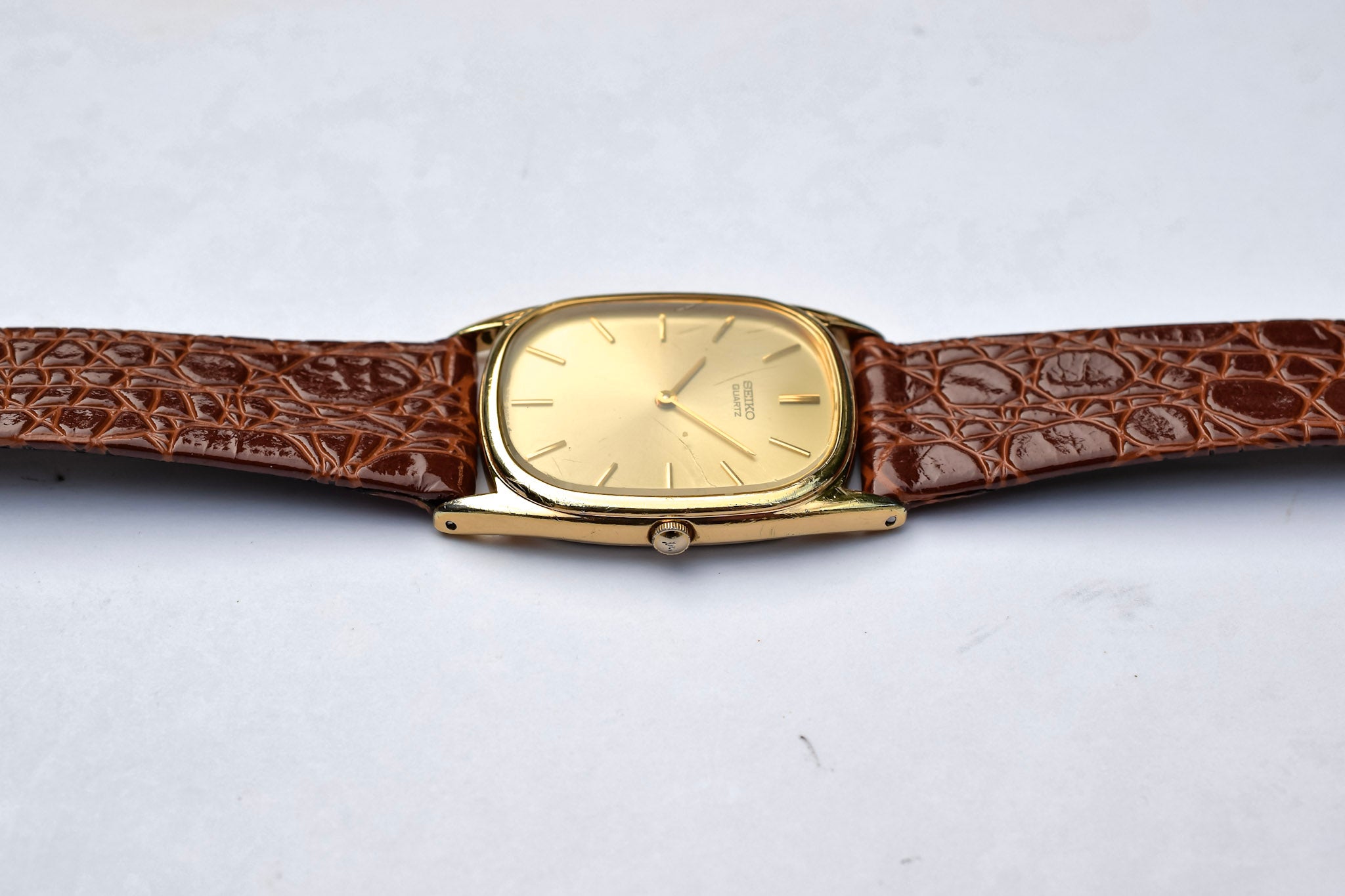 VTG Seiko Ellipse Watch Men 28mm White Dial Gold Tone Oval