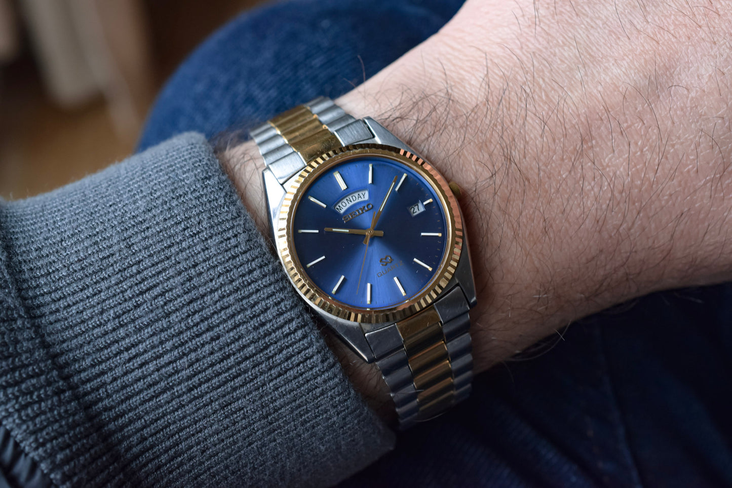 1991 Seiko SQ Two Toned Blue Dial Day-Date "President"