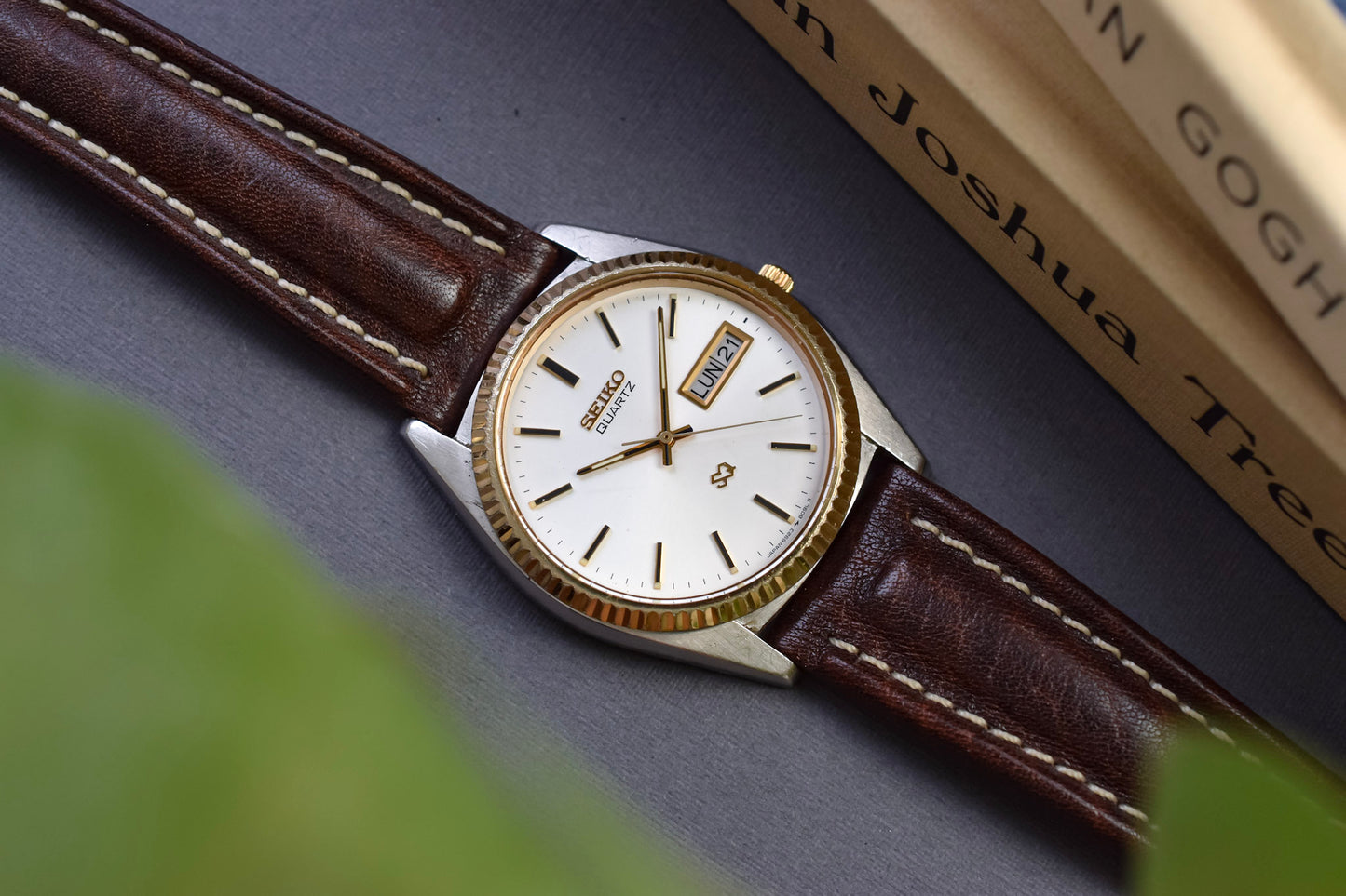 1985 Seiko SQ Silver Spanish Day-Date