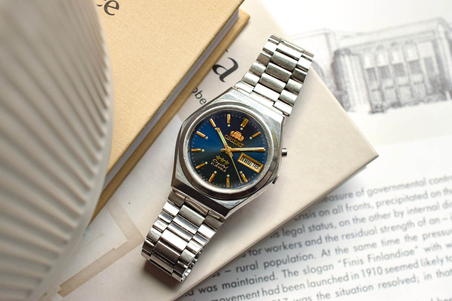 70s Orient Crystal Sunburst Blue Dial