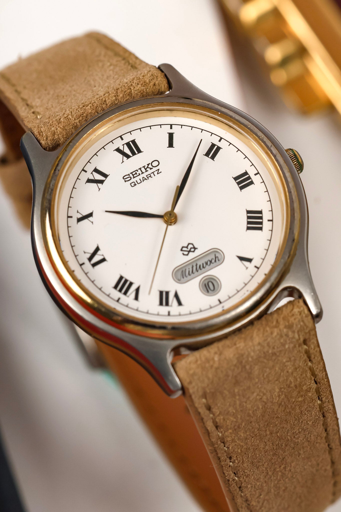 1988 Seiko SQ Two Toned Roman Script Day-Date (German Days of the Week)