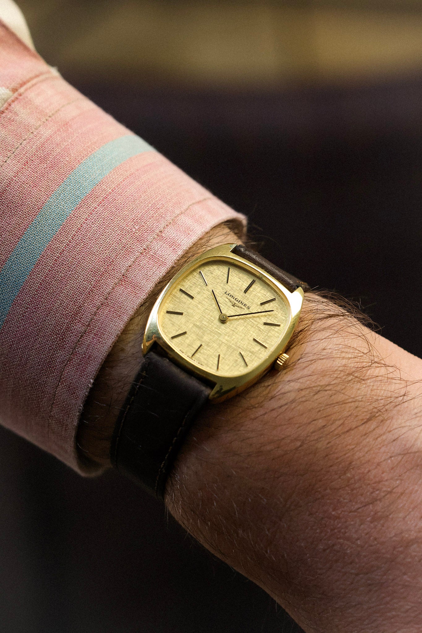 70s Longines Mechanical Linen Tonneau - In Box