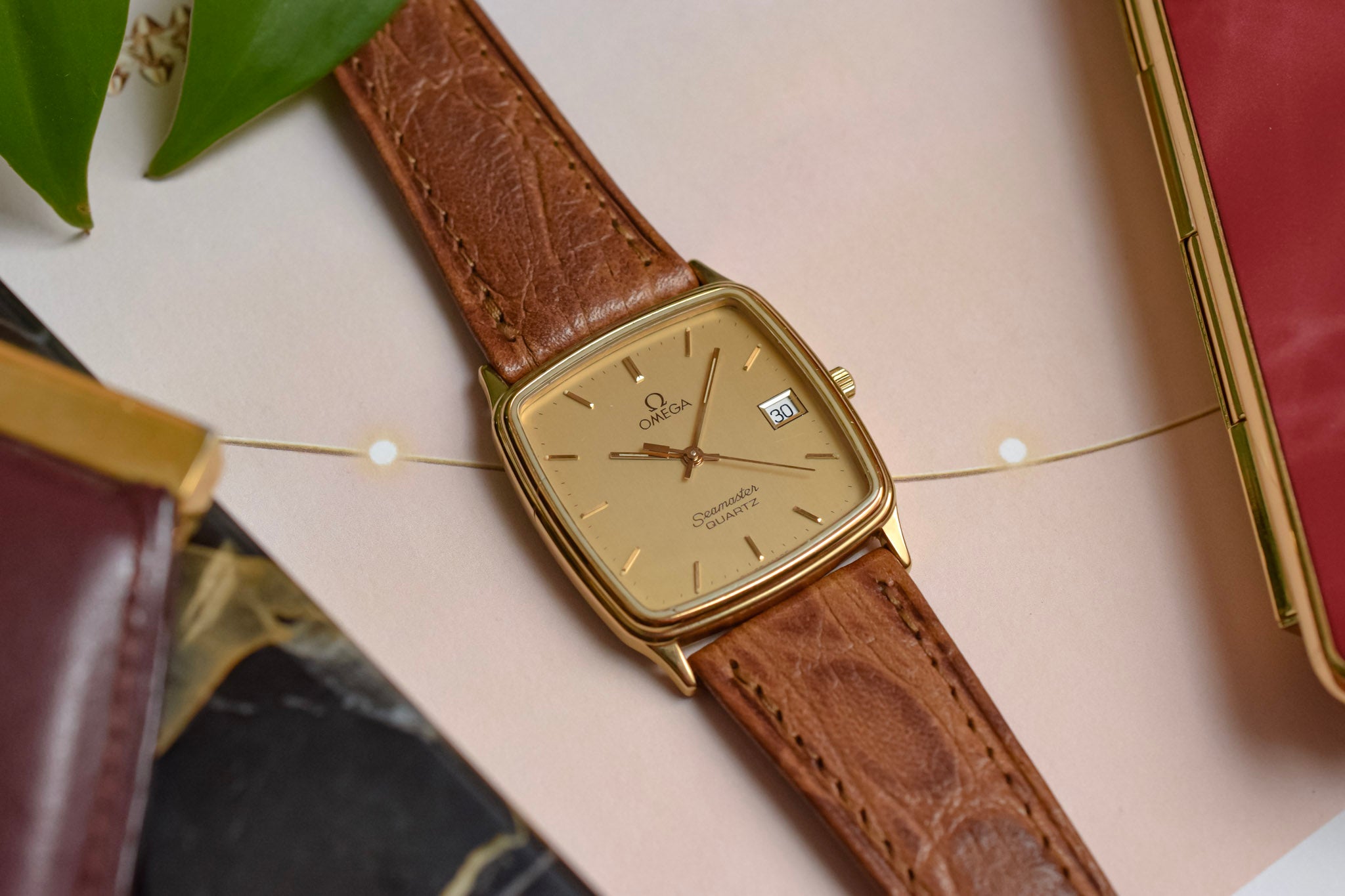 Omega Monaco 1980s Omega Seamaster Monaco - Brown Strap – Oldtimer Watch Shop