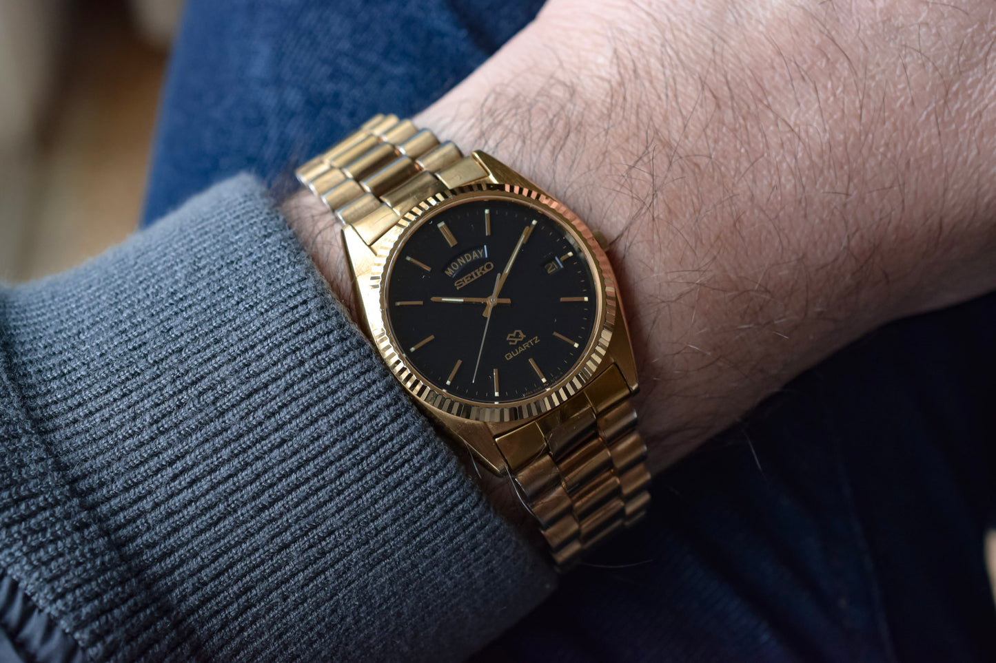 1990 Seiko SQ Gilt Dial Day-Date "President"