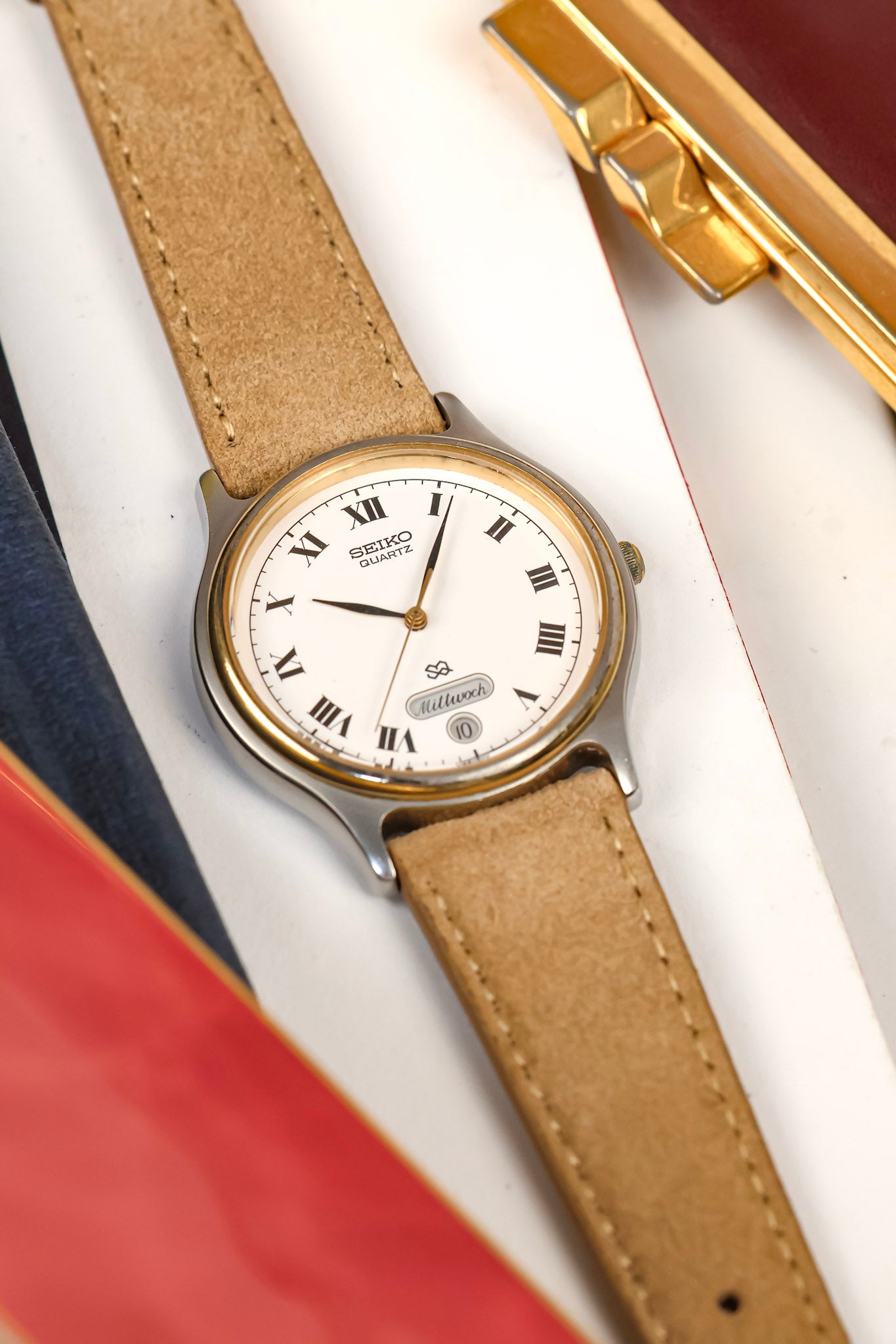 1988 Seiko SQ Two Toned Roman Script Day-Date (German Days of the Week)