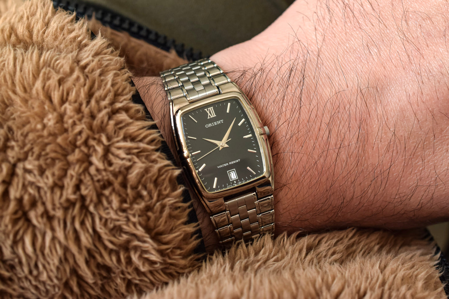 Neo-vintage Orient Black Dial Tonneau Calendar