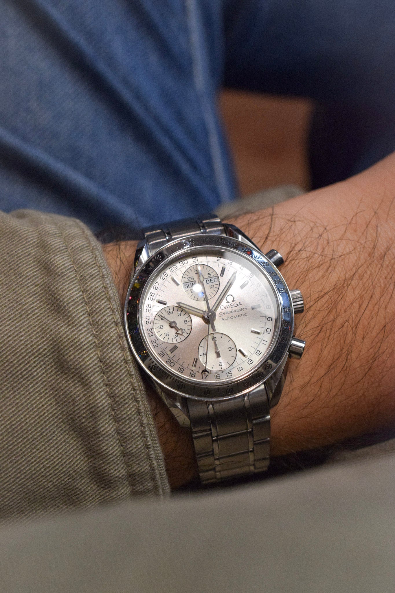 90s Omega Speedmaster Silver Triple Calendar