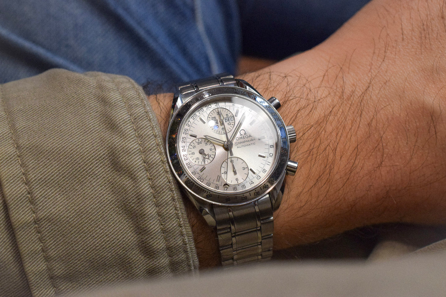 90s Omega Speedmaster Silver Triple Calendar