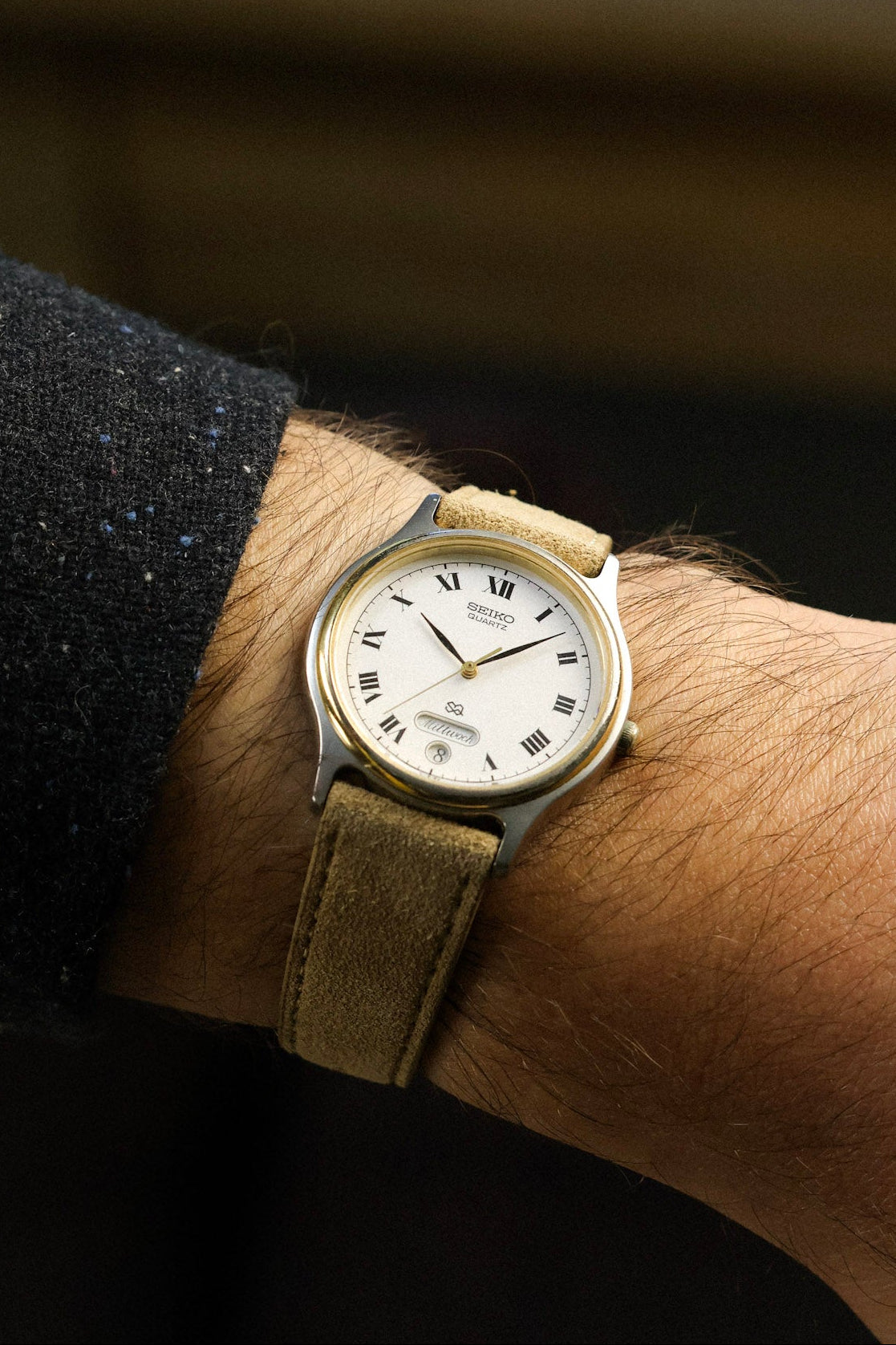 1988 Seiko SQ Two Toned Roman Script Day-Date (German Days of the Week)