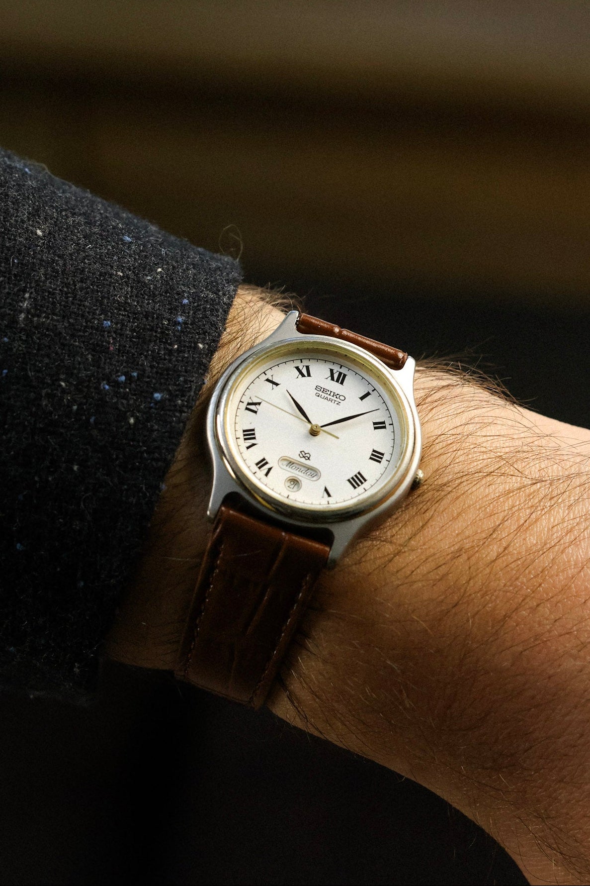 1988 Seiko SQ Two Toned Roman Script Day-Date (English Days of the Week)