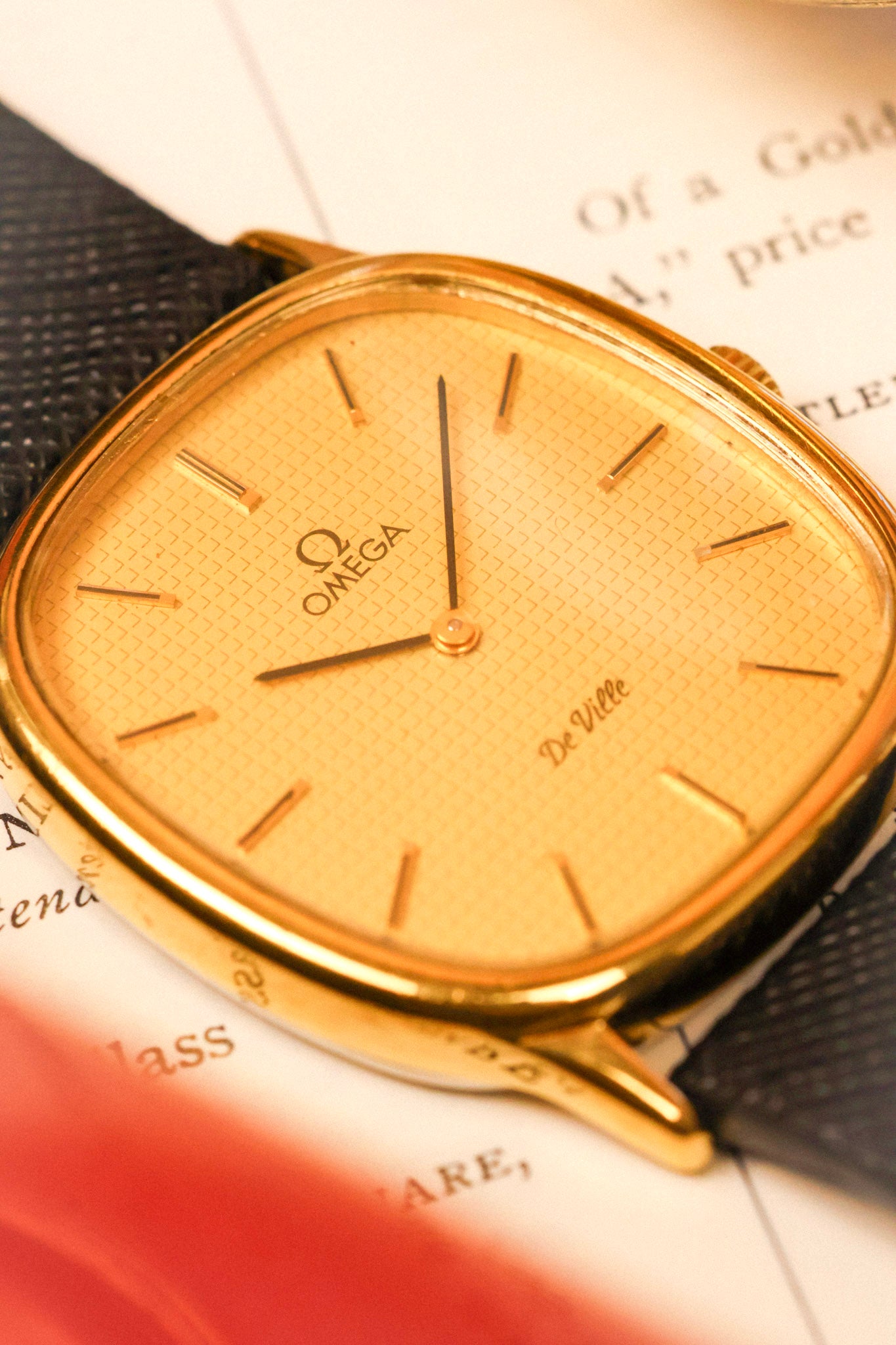 1970s Omega De Ville Golden Hobnail Motif Ellipse