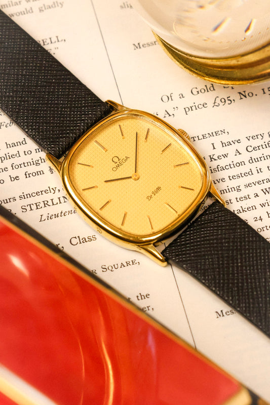 1970s Omega De Ville Golden Hobnail Motif Ellipse