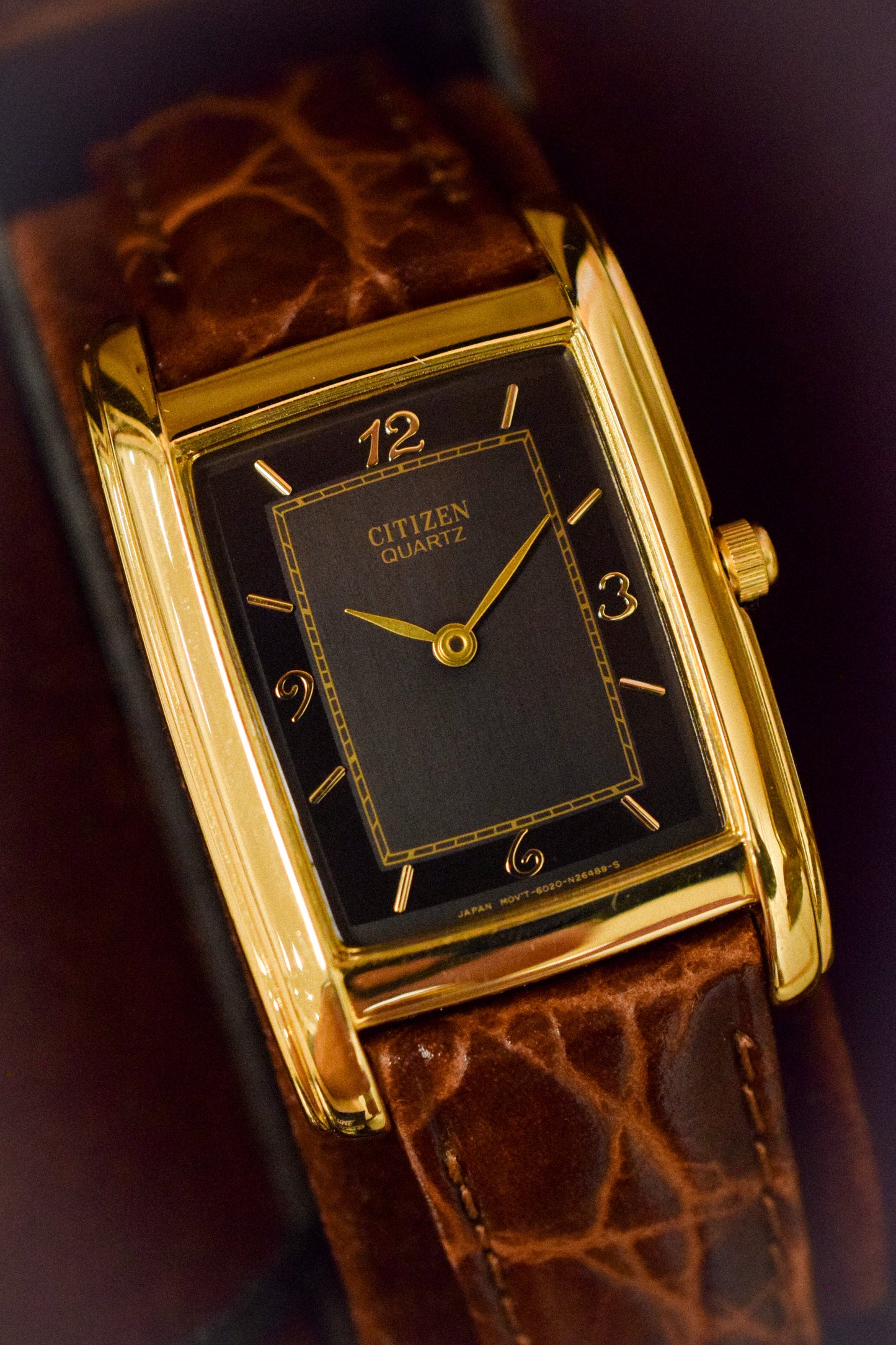 1985 Citizen Black Dial Tank - New Old Stock