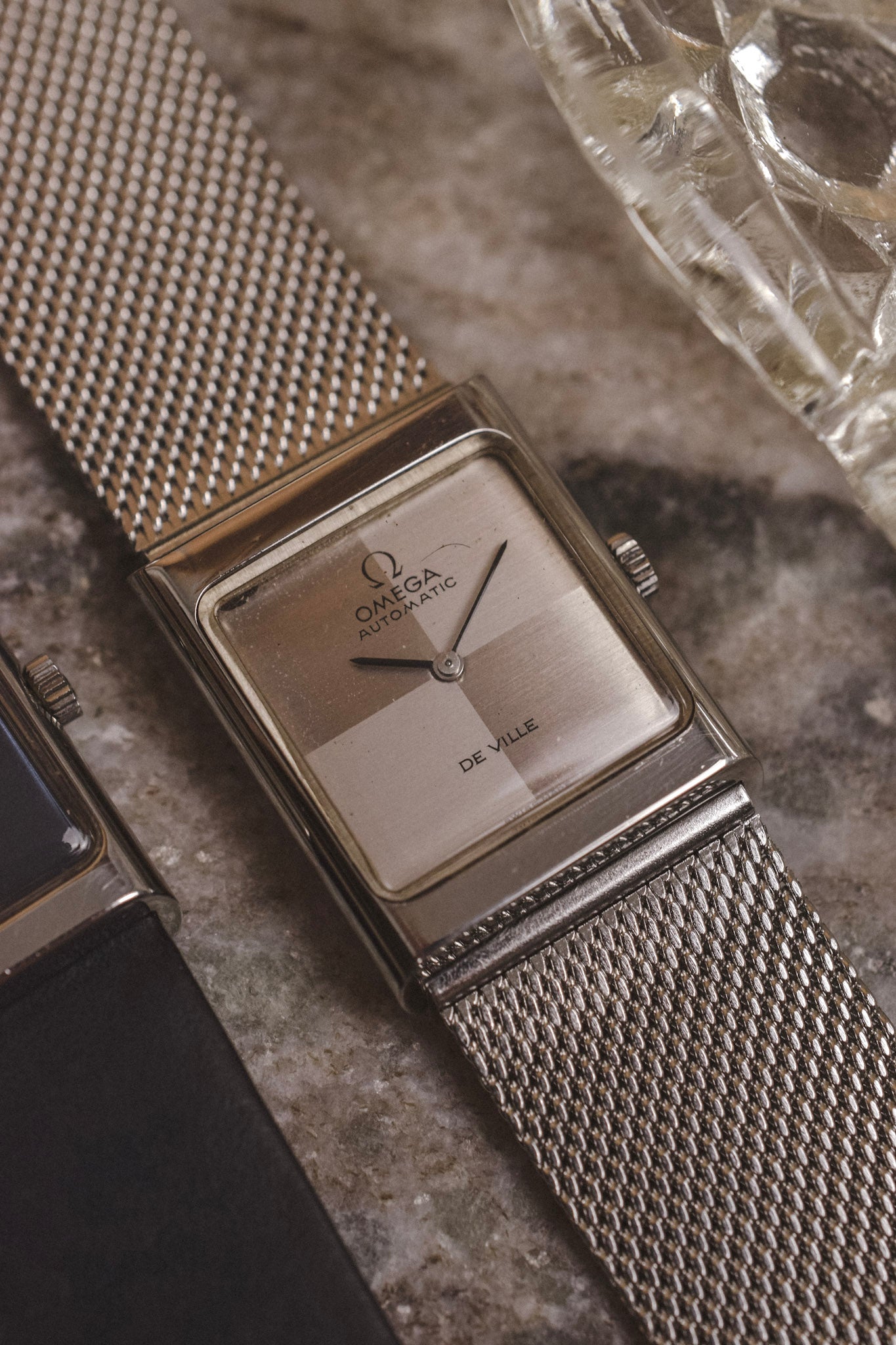 1970s Omega De Ville Steel Silver Quadrant Tank