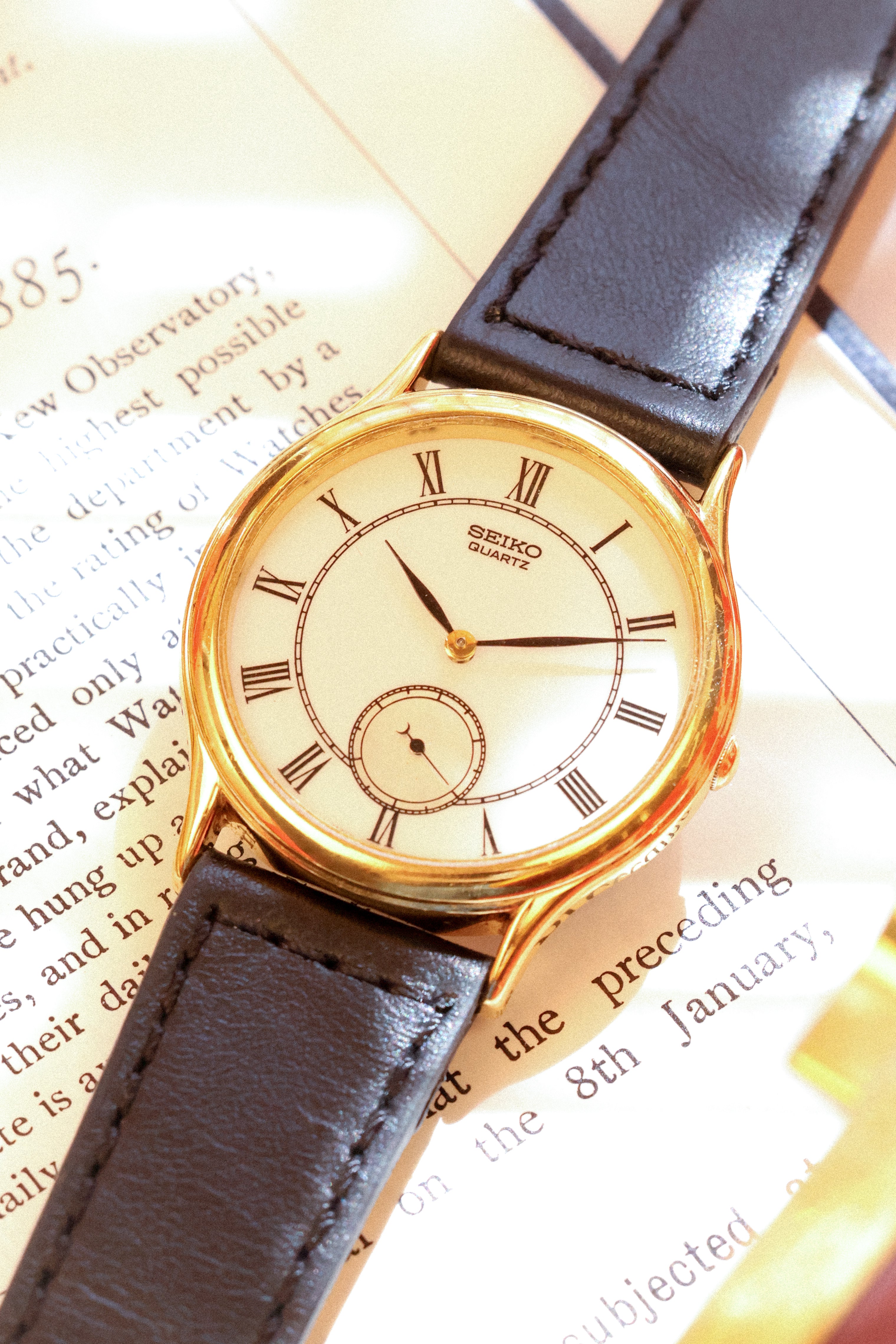 SEIKO vintage wooden 時計 ミッドセンチュリー モダン 1999 Seiko “SAMPLE” Roman Dial Small Seconds – Oldtimer Watch Shop