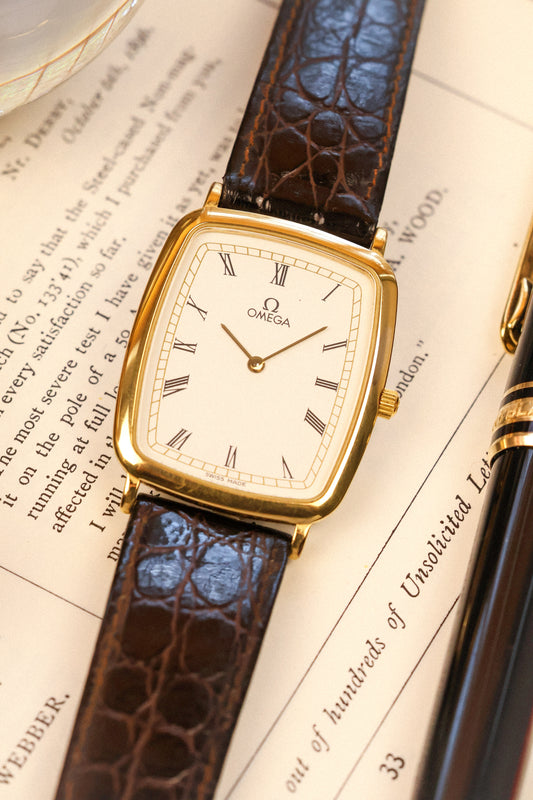 1980s Omega De Ville Quartz Roman Ellipse