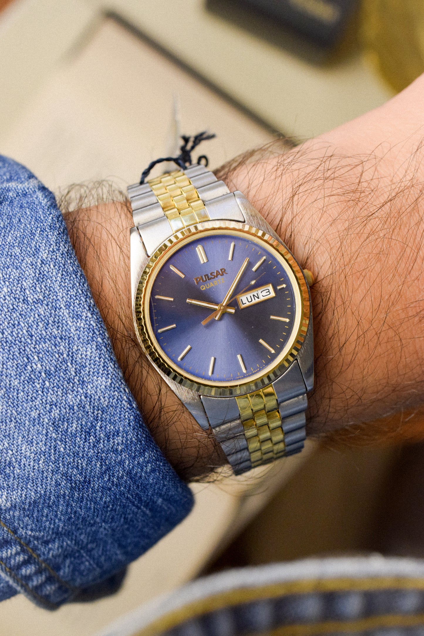 1991 Pulsar Blue Dial Day-Date - New Old Stock