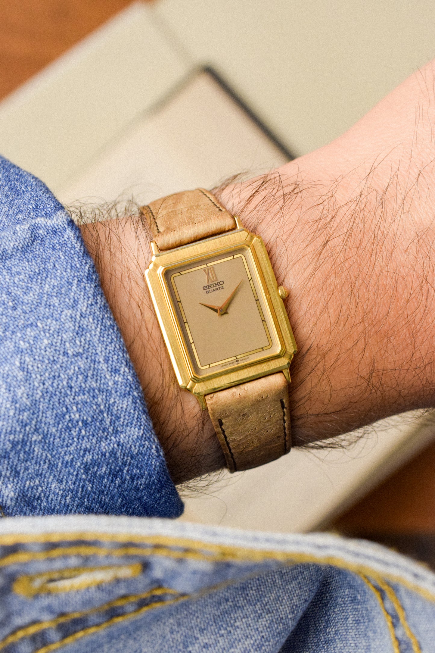 1985 Seiko Taupe Dial Picture Frame Tank - New Old Stock