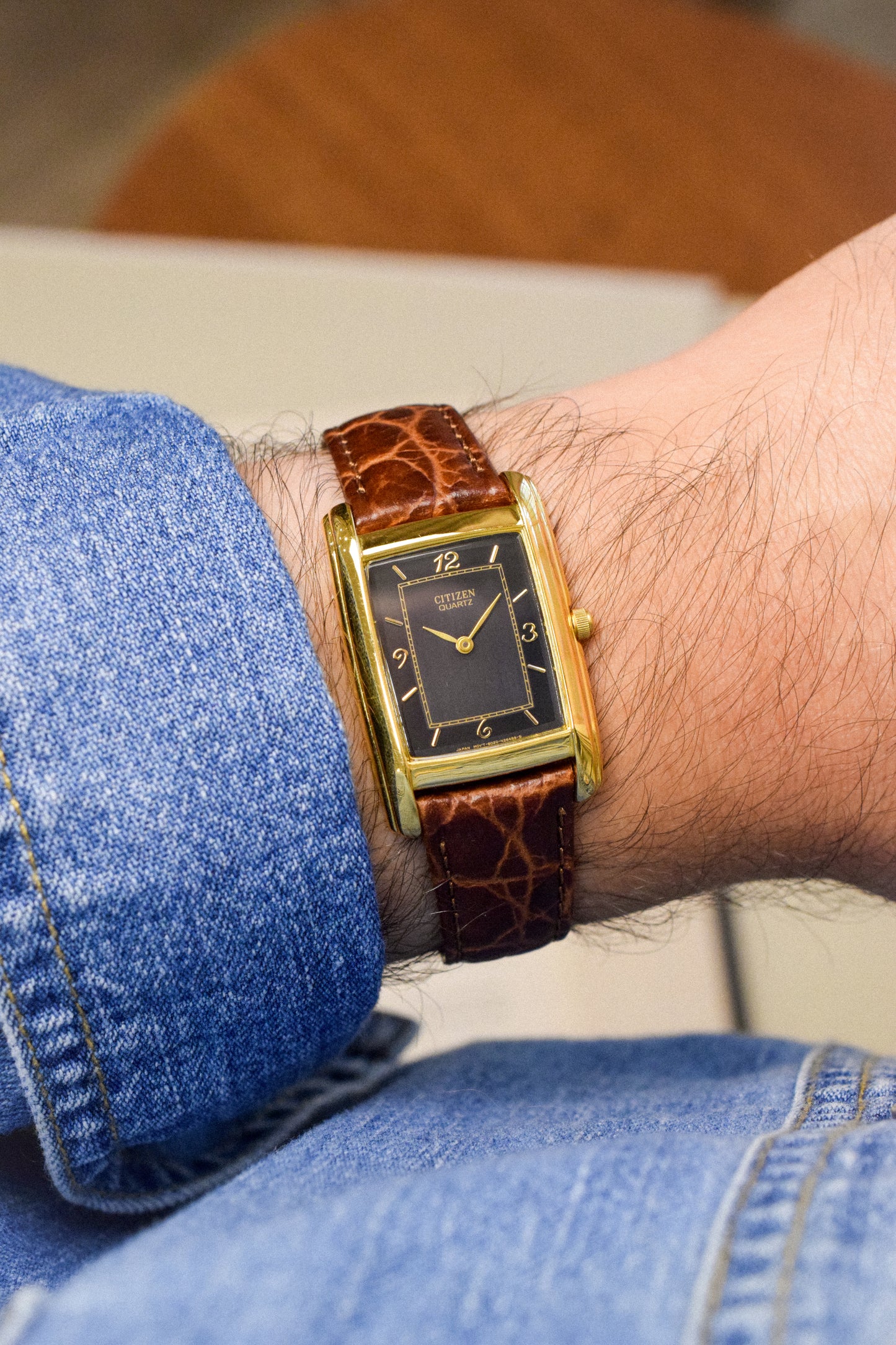 1985 Citizen Black Dial Tank - New Old Stock