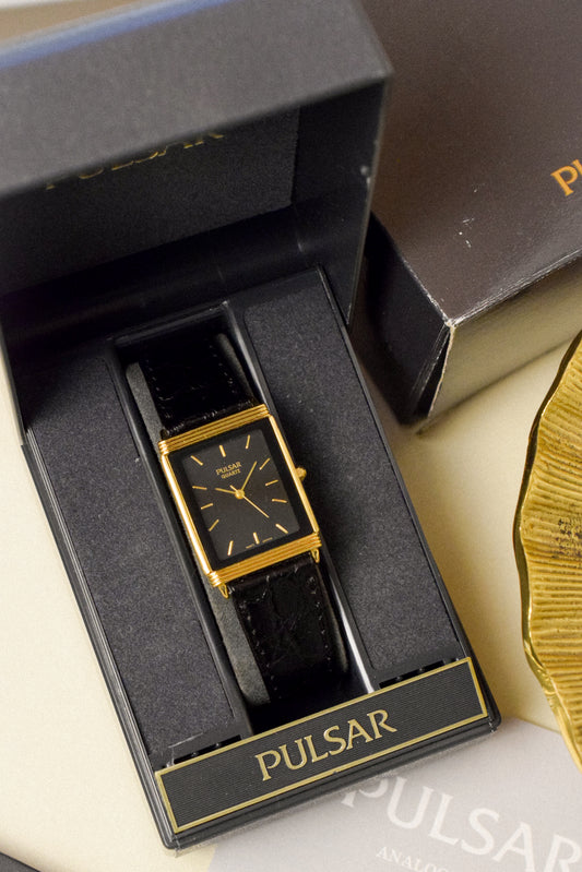 1990s Pulsar Black Dial "Baby JLC" - New Old Stock