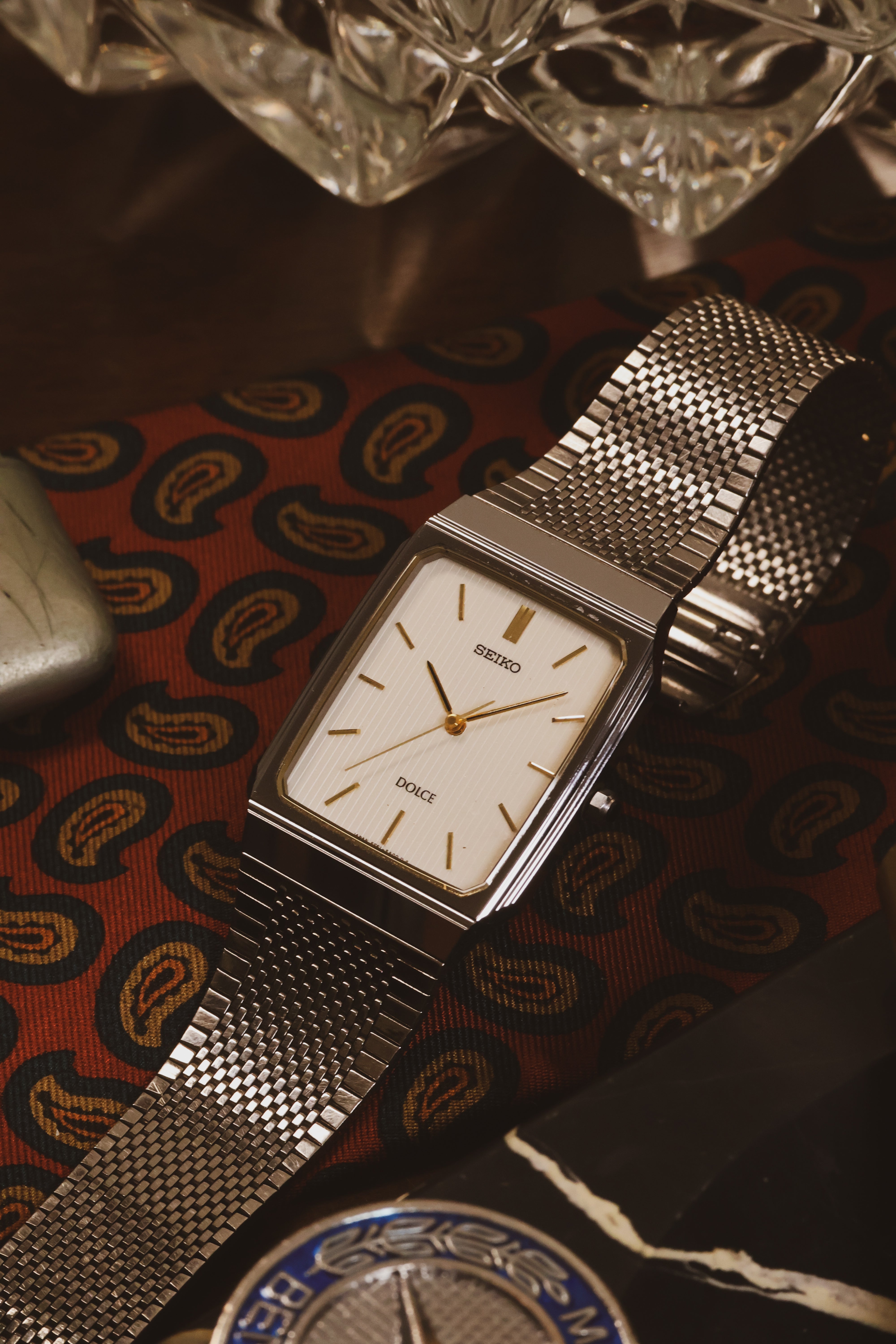 267 稼働 SEIKO 時計 Dolce メンズ　純正バンド デッドストック 1986 Seiko Dolce Tungsten Carbide Tapestry Dial – Oldtimer Watch Shop