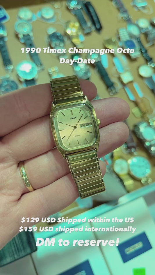 1990 Timex Gold Tone Day-Date Octo