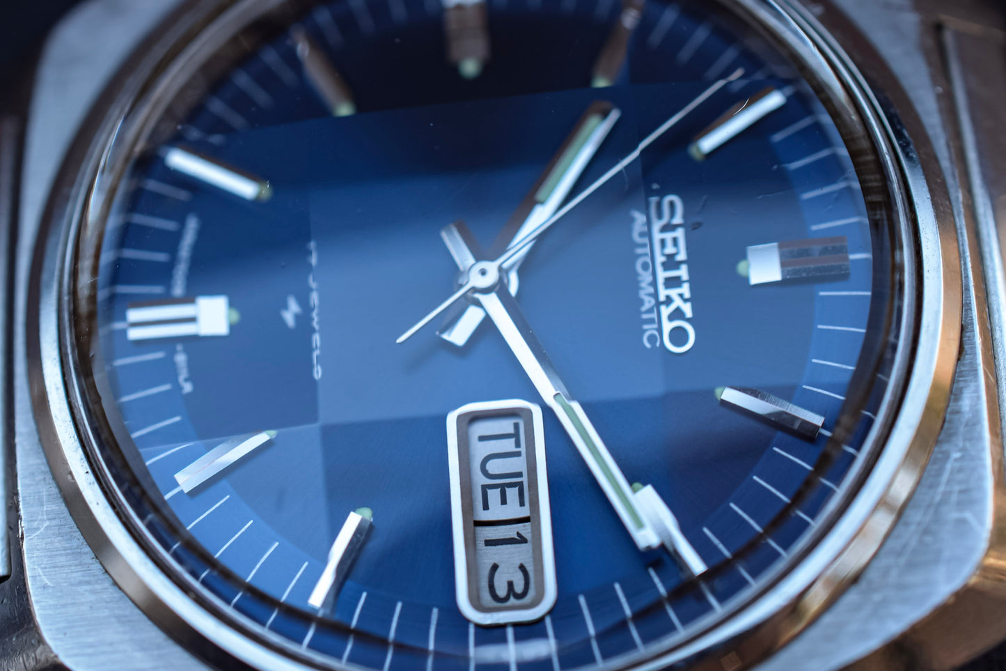 1976 Seiko Automatic Blue Dial Faceted Crystal Day/Date Watch