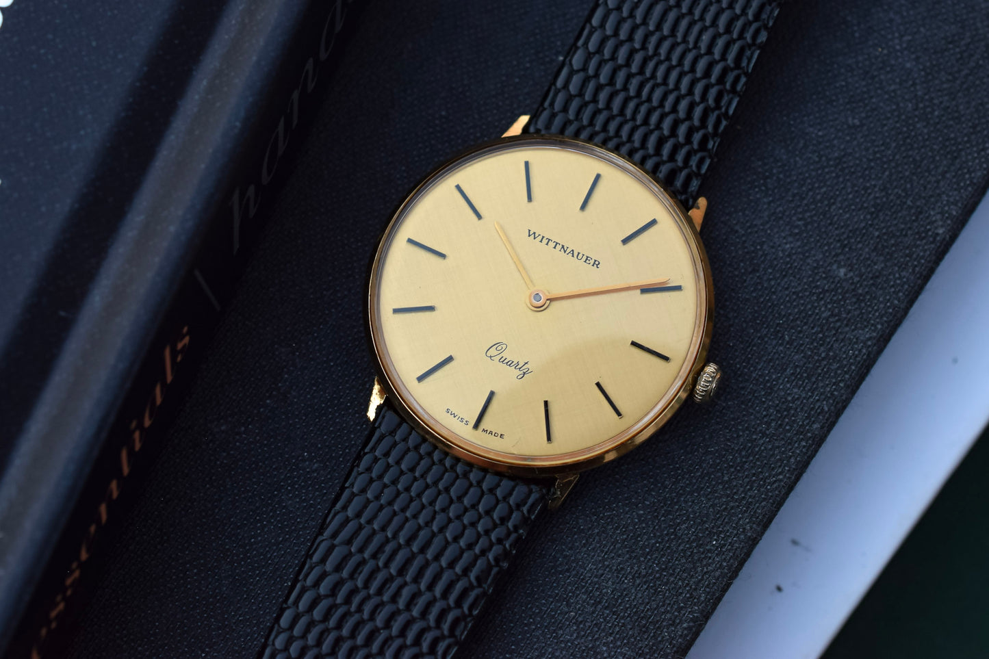 Vintage Gold Tone Linen Dial Wittnauer Quartz Watch